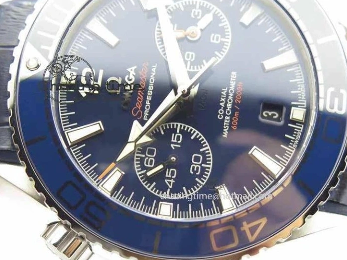 0129 EyeCatching Planet Ocean Master Chronometer SS OM 1:1 Best Edition Blue Dial On Leather Strap A 8176